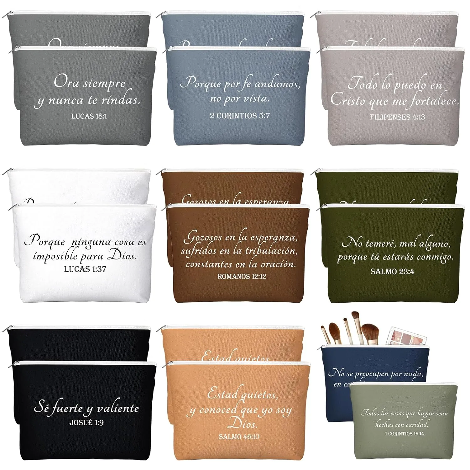 20 Pcs Christian Gifts for Women Religious Makeup Bags Cosmetic Inspirational Bible Verse Pencil Pouch with Zipper Mothers Day Thank You Church Gift Mom Travel Employee(Neutral,Spanish)