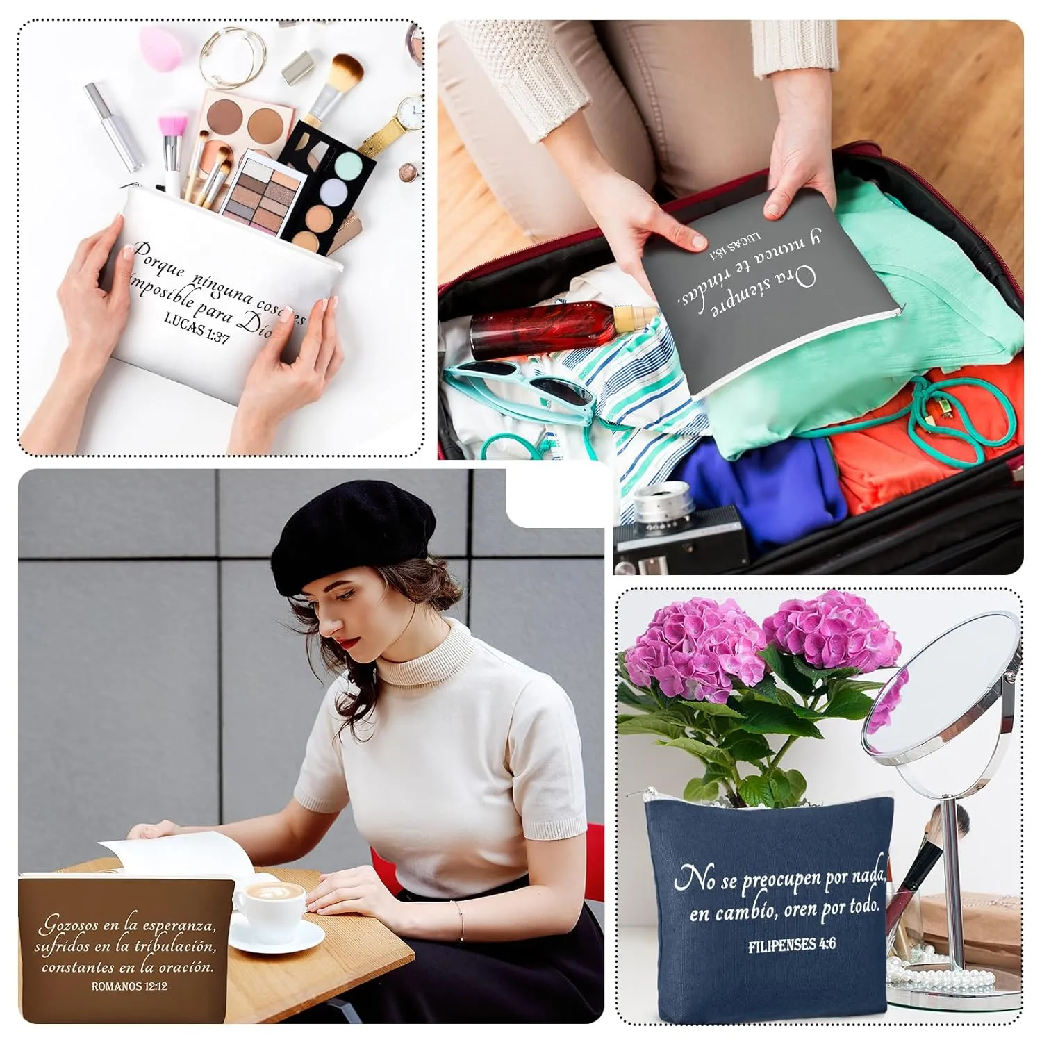 20 Pcs Christian Gifts for Women Religious Makeup Bags Cosmetic Inspirational Bible Verse Pencil Pouch with Zipper Mothers Day Thank You Church Gift Mom Travel Employee(Neutral,Spanish)