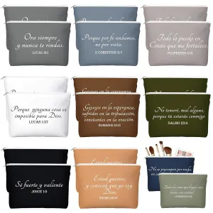 20 Pcs Christian Gifts for Women Religious Makeup Bags Cosmetic Inspirational Bible Verse Pencil Pouch with Zipper Mothers Day Thank You Church Gift Mom Travel Employee(Neutral,Spanish)
