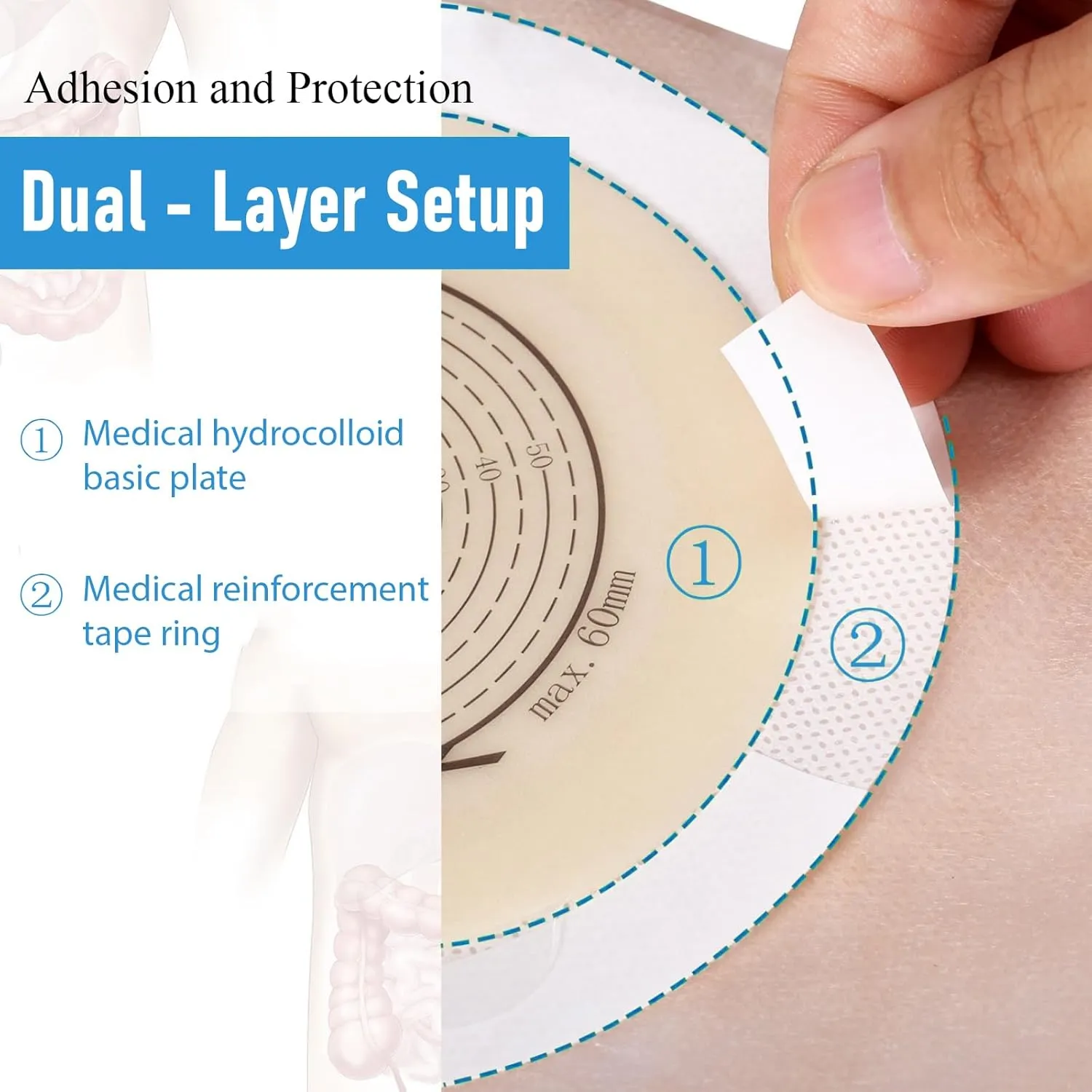 20 PCS Colostomy Bags, One - Piece Ostomy Bags, Ostomy Supplies, Ostomy Drainable Pouch for Ileostomy Stoma Care, 15-60mm Cut to Fit, Hook & Loop Closure