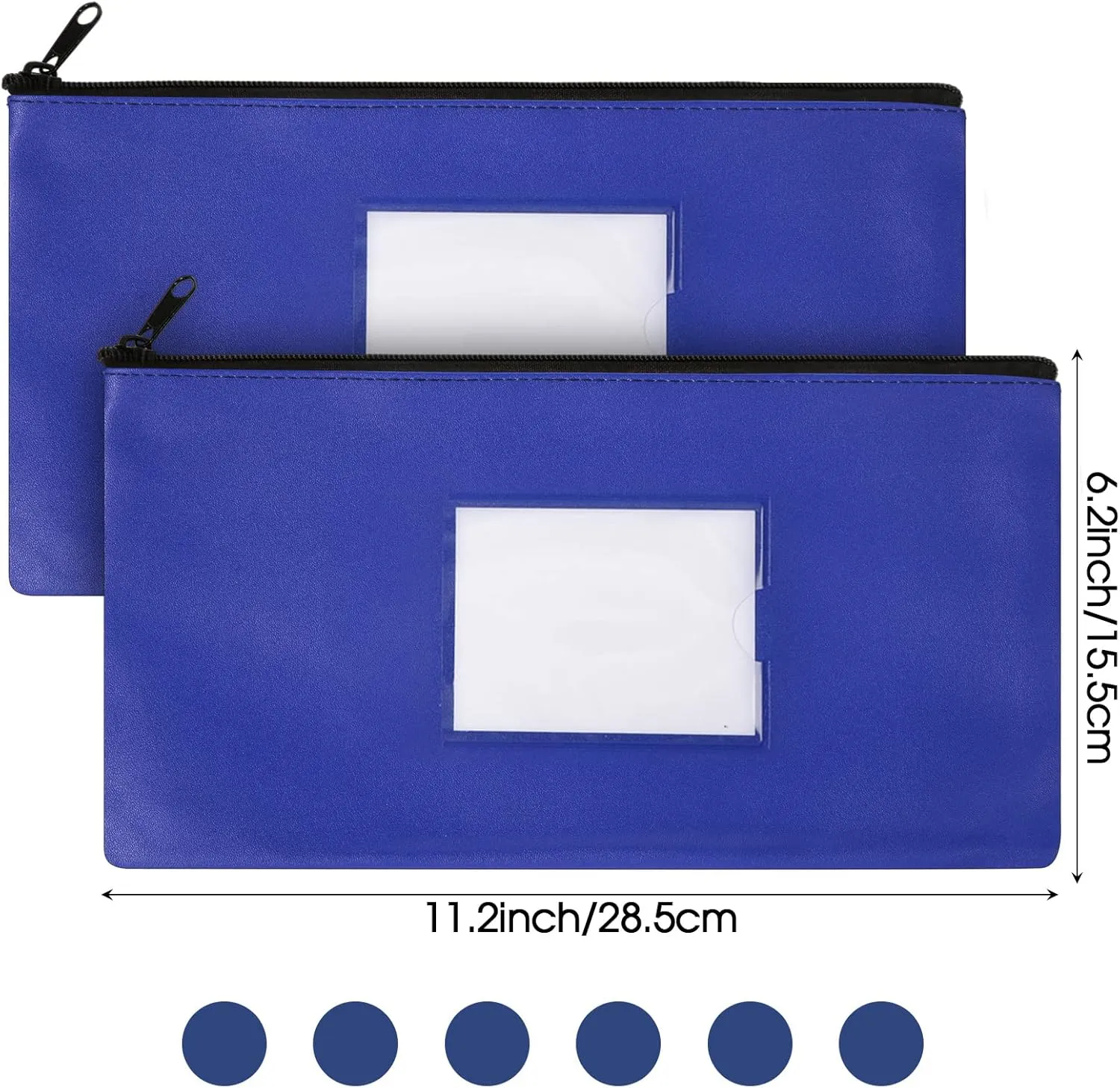 20 Pcs Money Bank Bag with Zipper 11 x 6 Inch Money Pouch Bulk Security Bank Deposit Bag with Clear Window Leatherette Cash Coin Wallet for Women Men(Dark Blue)