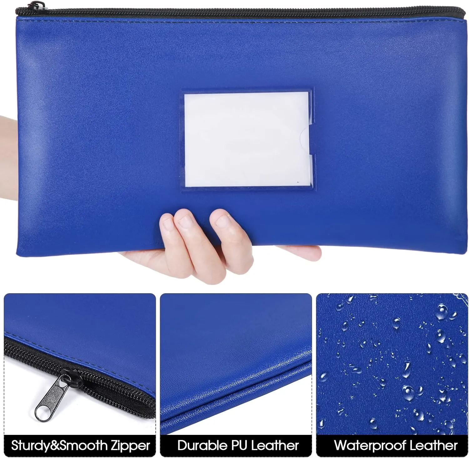 20 Pcs Money Bank Bag with Zipper 11 x 6 Inch Money Pouch Bulk Security Bank Deposit Bag with Clear Window Leatherette Cash Coin Wallet for Women Men(Dark Blue)
