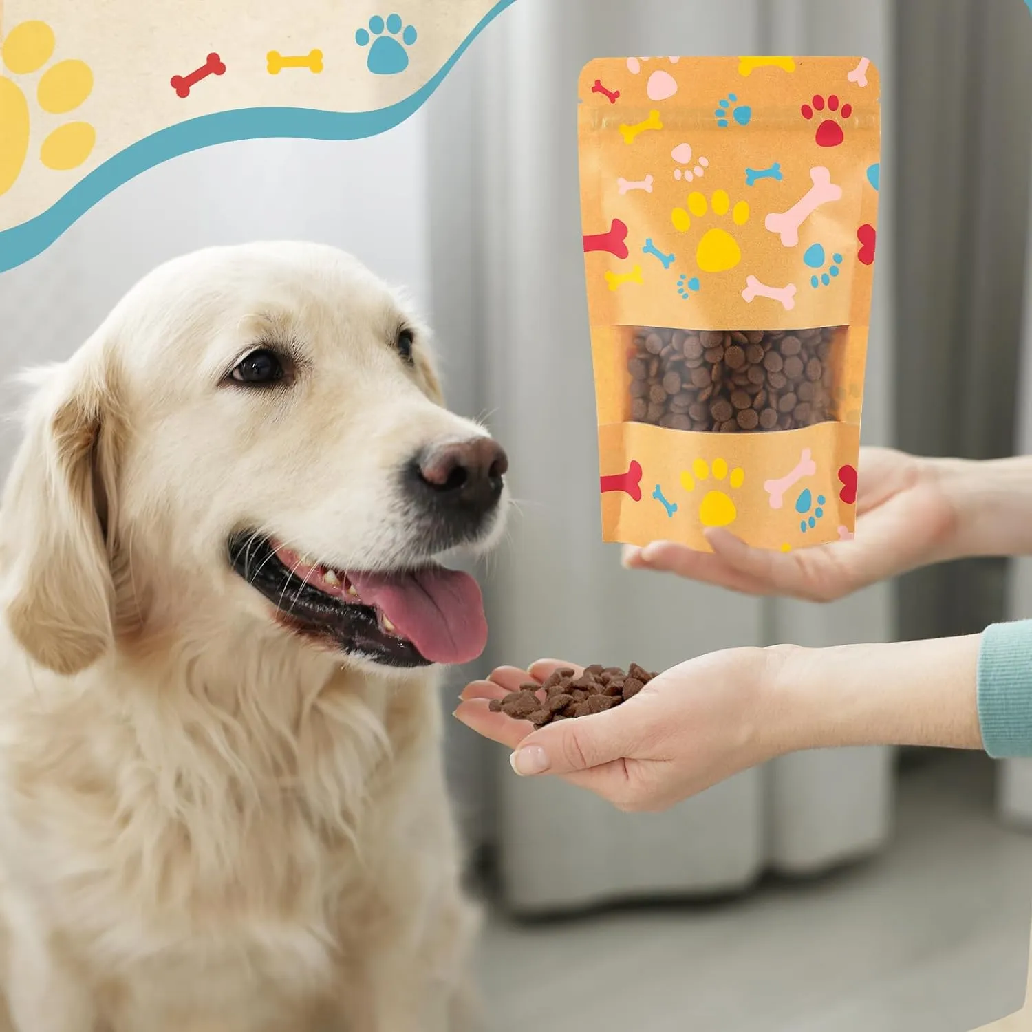 200 Pcs Paw Dog Treat Bags by Puppy's 4.7" x 7.9" Paw Gift Bags Resealable Stand up Kraft Paper Zip Pouches for Canine Delights, Food-Safe Material(Brown)