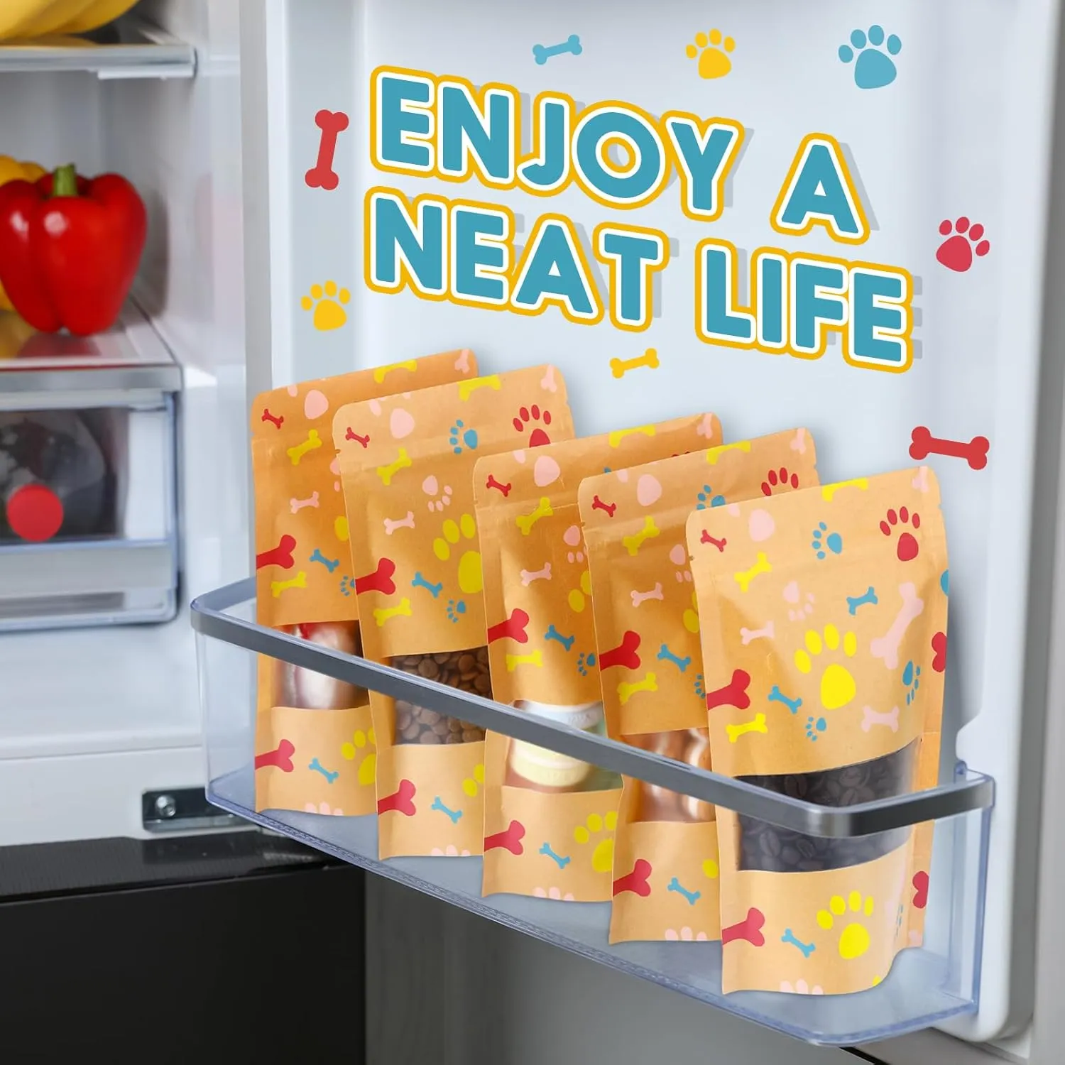 200 Pcs Paw Dog Treat Bags by Puppy's 4.7" x 7.9" Paw Gift Bags Resealable Stand up Kraft Paper Zip Pouches for Canine Delights, Food-Safe Material(Brown)