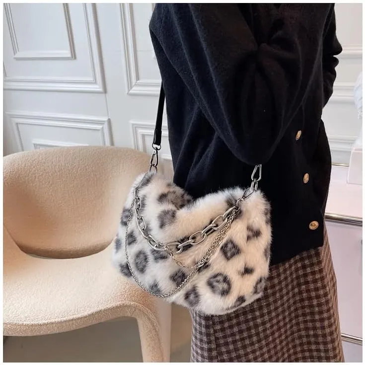 2022 New Leopard Print Plush Shoulder Cross-body Bag Fashion Chain One-shoulder Armpit Tote Y2K Purse Hobo Bag