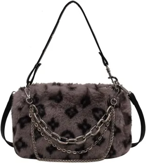 2022 New Leopard Print Plush Shoulder Cross-body Bag Fashion Chain One-shoulder Armpit Tote Y2K Purse Hobo Bag