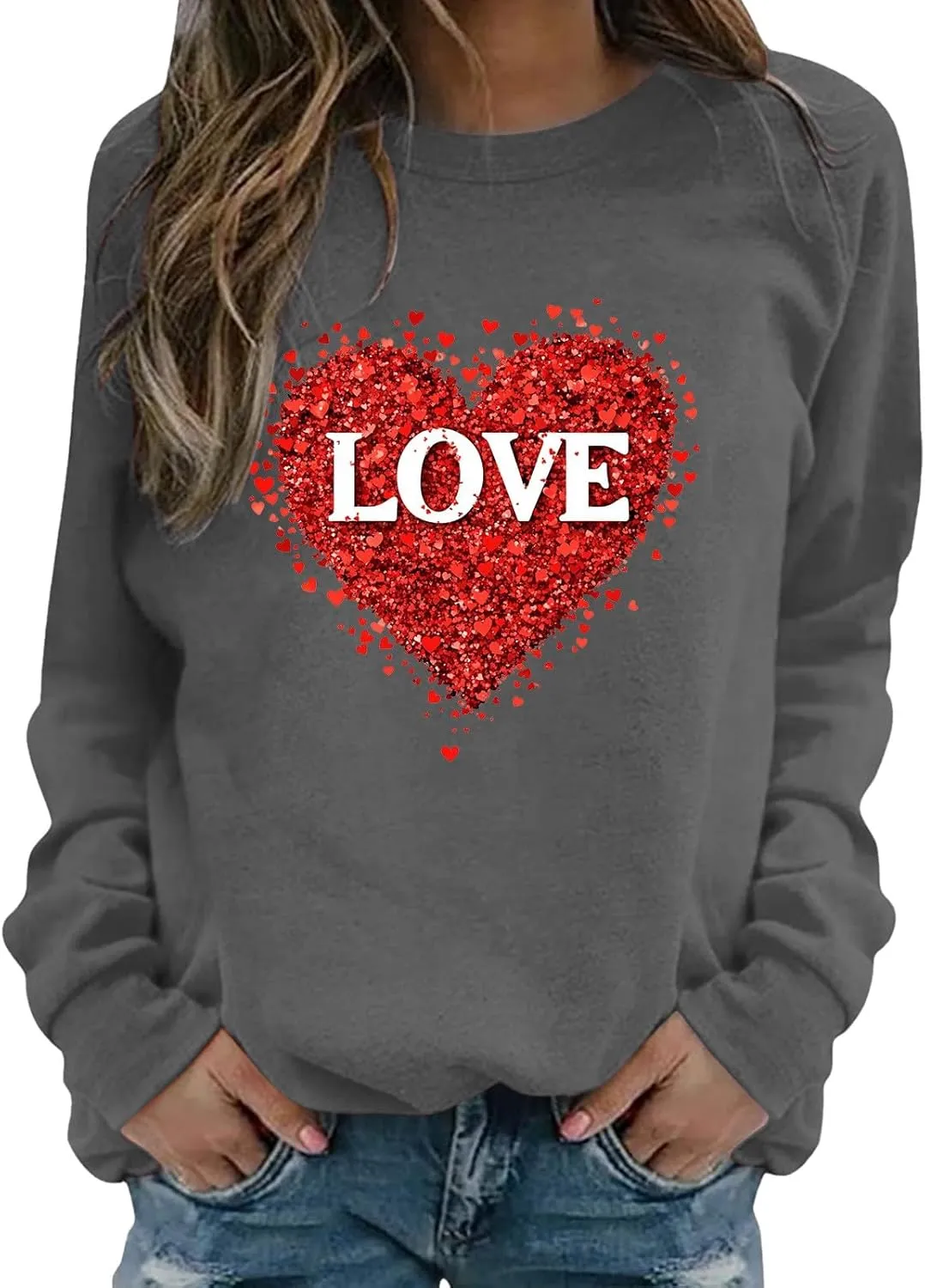 2025 Sweatshirt for Women Trendy Long Sleeve Heart Printed Tops Going Out Beach Playing Casual Blouses