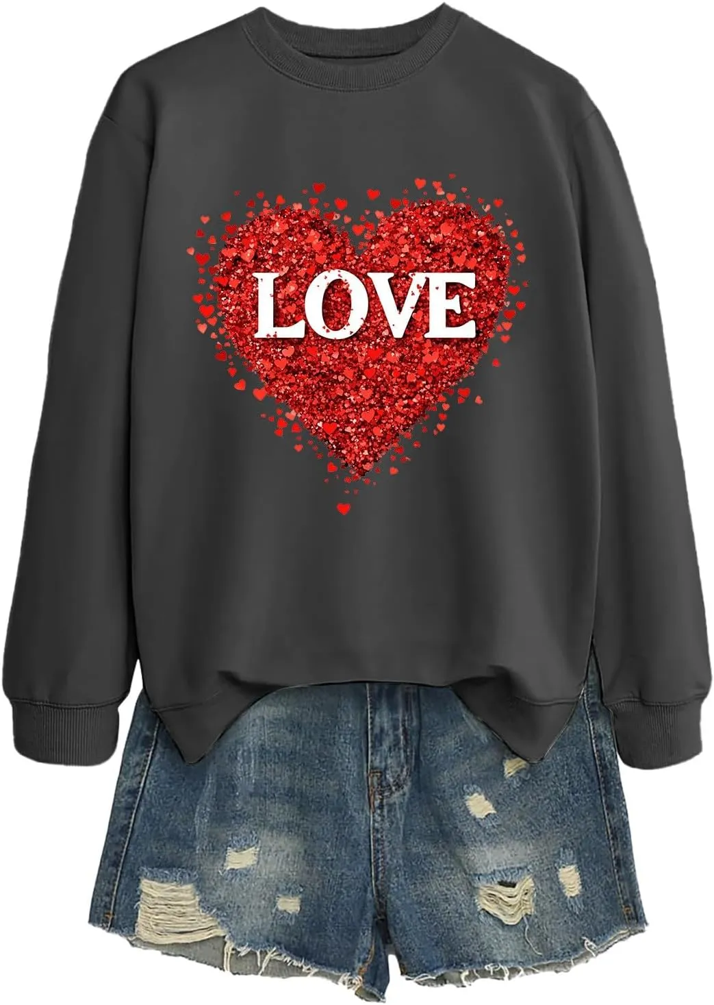2025 Sweatshirt for Women Trendy Long Sleeve Heart Printed Tops Going Out Beach Playing Casual Blouses