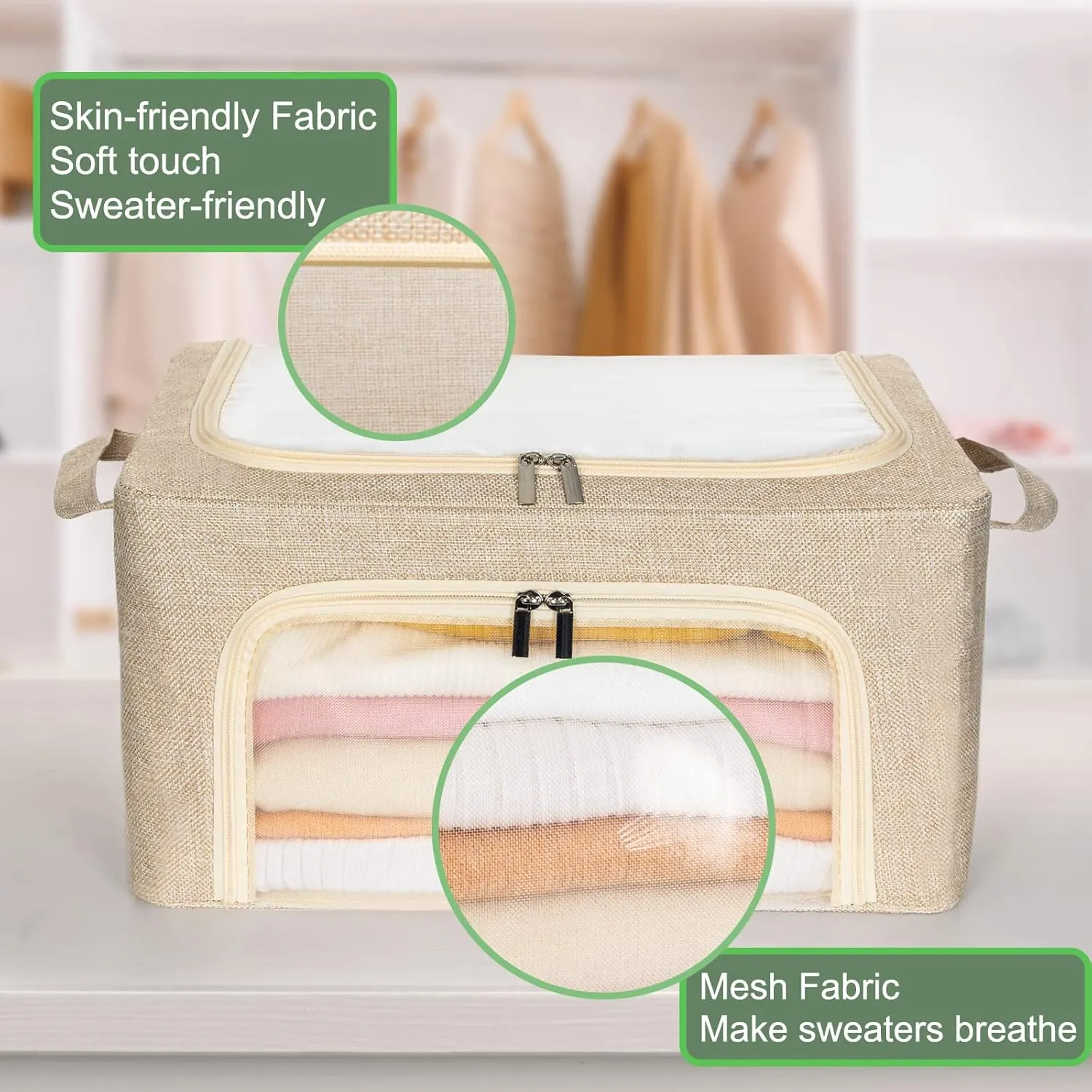 22L Cashmere Sweater Storage Bag with Natural Cedar Balls | BREATHABLE Cashmere Storage Bag Friendly for Knitwear Merino Wool/Knit Sweater for Closet Shelf Wool Clothes Garment Organizer Pouch