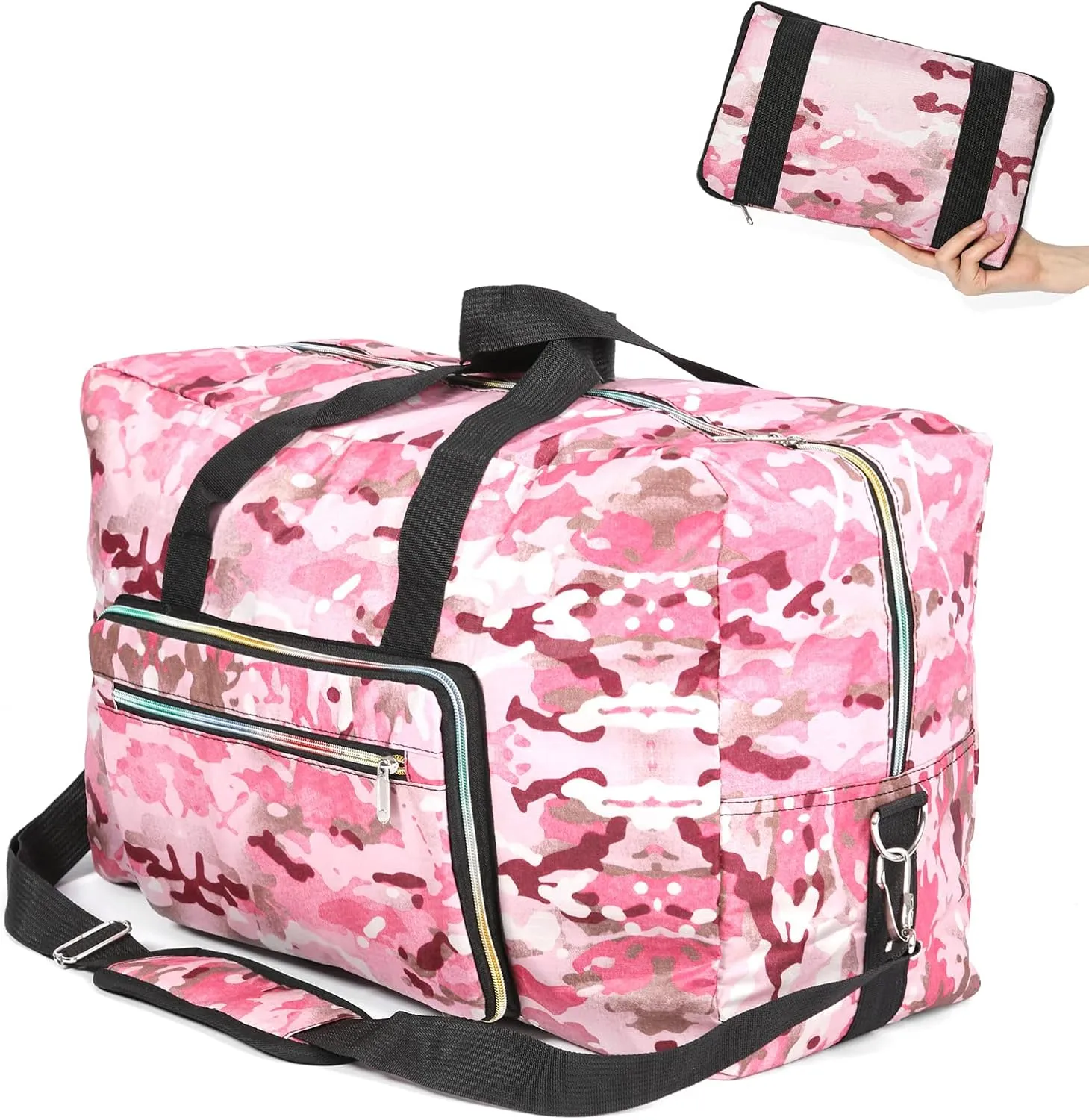 22" Foldable Large Travel Duffel Duffle Bag Sports Gym Tote Bag For Women Overnight Carryon Weekend Bag Shoulder Bag Water Resistant