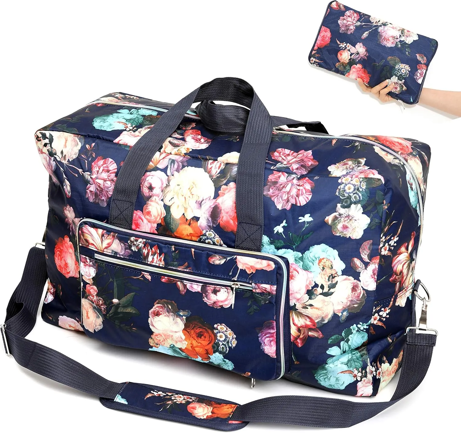 22" Foldable Large Travel Duffel Duffle Bag Sports Gym Tote Bag For Women Overnight Carryon Weekend Bag Shoulder Bag Water Resistant