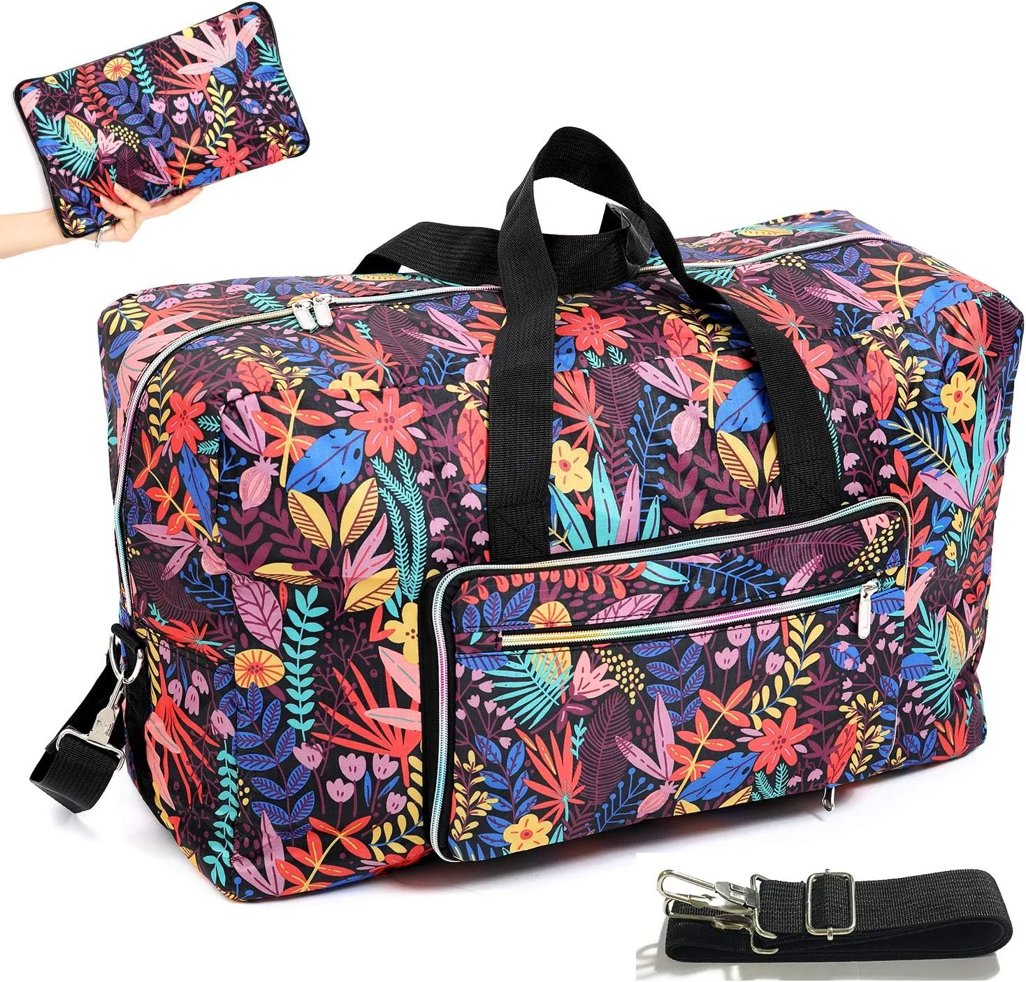 22" Foldable Large Travel Duffel Duffle Bag Sports Gym Tote Bag For Women Overnight Carryon Weekend Bag Shoulder Bag Water Resistant