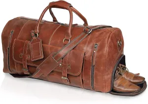 24 Inch Genuine Leather Duffel Travel Overnight Weekend Leather Bag Sports Gym Duffel Luggage Travel Bag For Men And Women travelling cabin duffle Bag