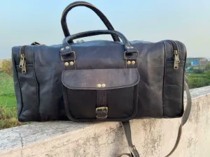 24'' Large BLACK Duffle Men Genuine Leather Travel Luggage Gym Weekend Overnight Bag (36 inches)