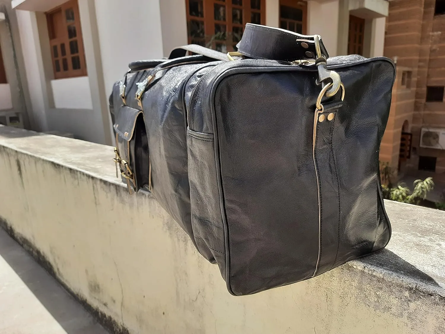 24'' Large BLACK Duffle Men Genuine Leather Travel Luggage Gym Weekend Overnight Bag (36 inches)