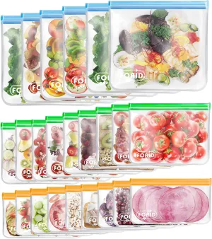 24 Pack Reusable Food Storage Bags - Non Plastic & Silicone Gallon Freezer Bags Sandwich Snack Resealable Lunch Bags Extra Thick Leakproof for Marinate Food & Fruit Cereal Travel Items Home Kitchen