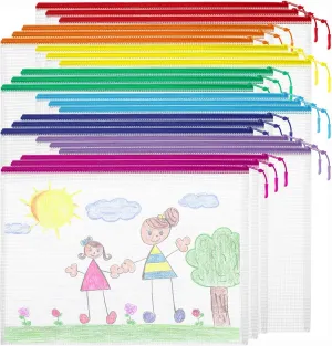 24pcs Mesh Zipper Pouch Bags Puzzle Storage Bags, A4 13x9 Inches Large Reusable Zipper Pouches for Classroom Organizing Board Game Home Organization