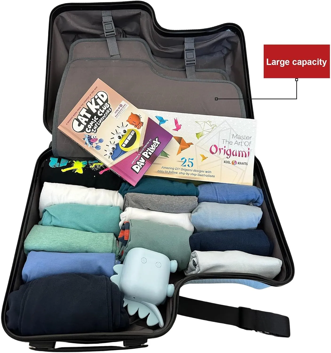 24" Ride Suitcase for Kids Aged 6-12, Carry Kids Luggage with Silent Wheels, Safety Belt, Combination Lock, Handlebars and Pedals, Equipped With Duffel Bag for Carry Luggage (blue)