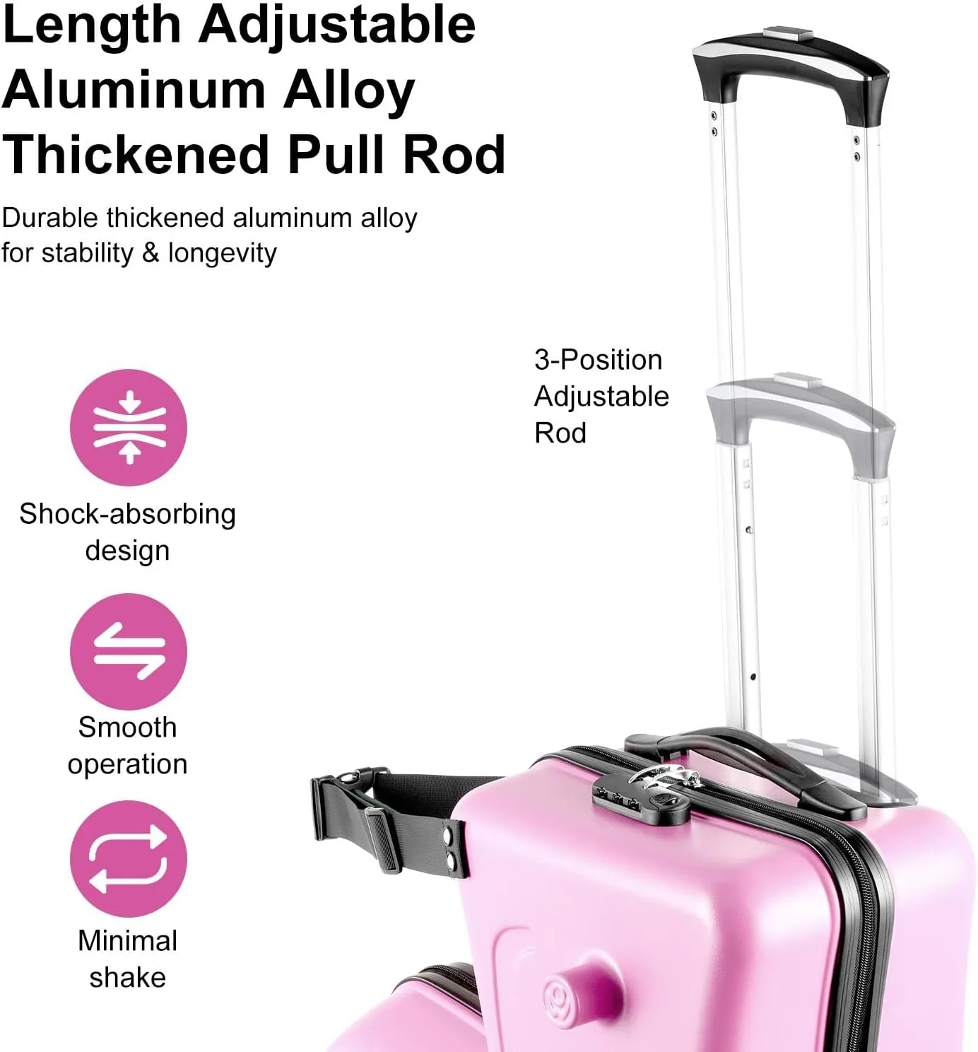 24" Ride Suitcase for Kids Aged 6-12, Carry Kids Luggage with Silent Wheels, Safety Belt, Combination Lock, Handlebars and Pedals, Equipped With Duffel Bag for Carry Luggage ((pink)