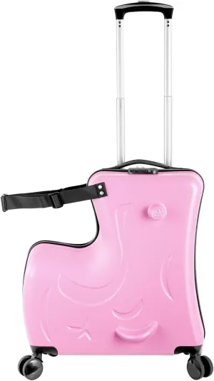 24" Ride Suitcase for Kids Aged 6-12, Carry Kids Luggage with Silent Wheels, Safety Belt, Combination Lock, Handlebars and Pedals, Equipped With Duffel Bag for Carry Luggage ((pink)