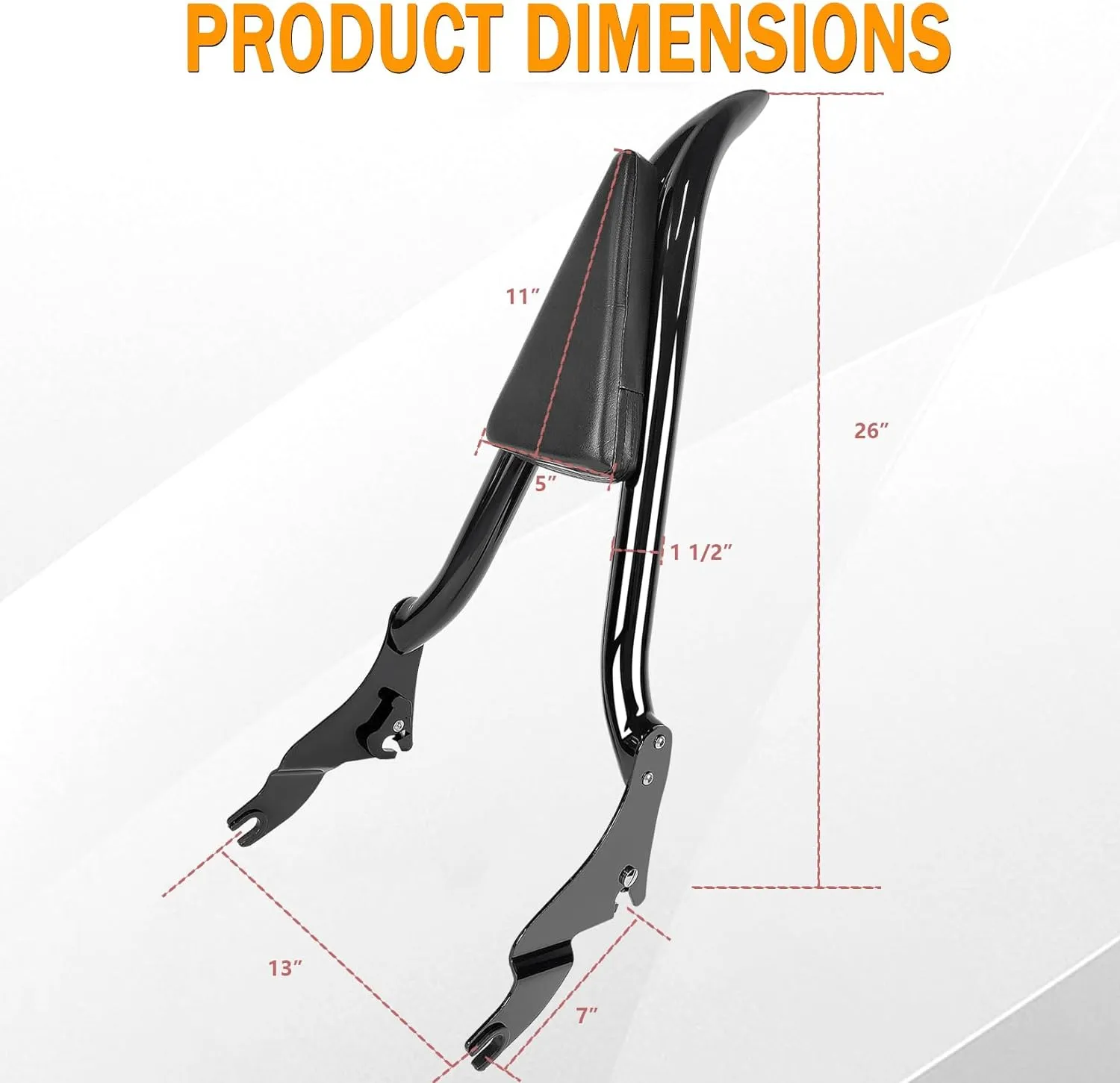 26" Height Black Sissy Bar, Detachable Passenger Backrest Rear Pad Compatible for Harley Davidson Touring Models 2009-2023 2024 Street Glide Road Glide Electra Glide Road King