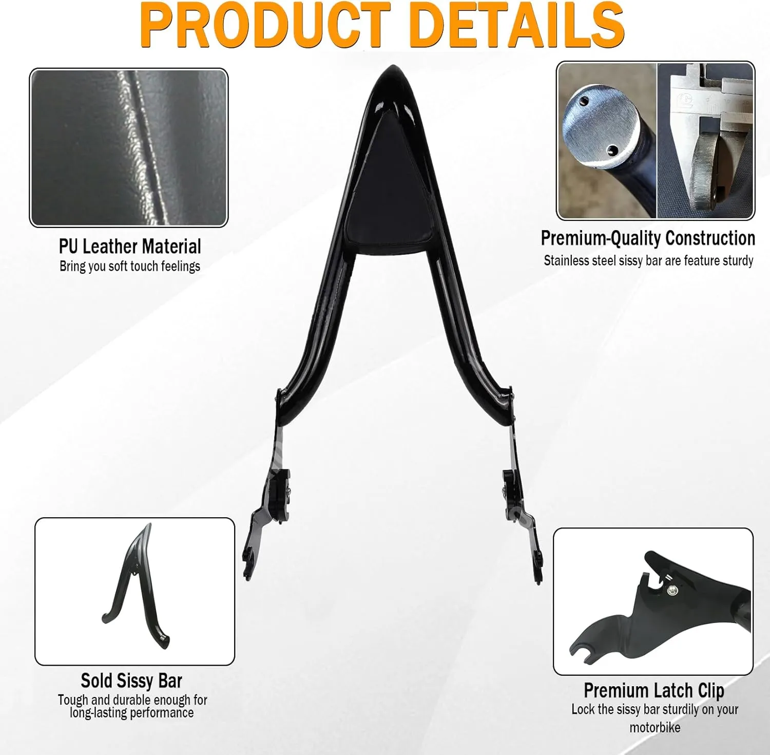 26" Height Black Sissy Bar, Detachable Passenger Backrest Rear Pad Compatible for Harley Davidson Touring Models 2009-2023 2024 Street Glide Road Glide Electra Glide Road King