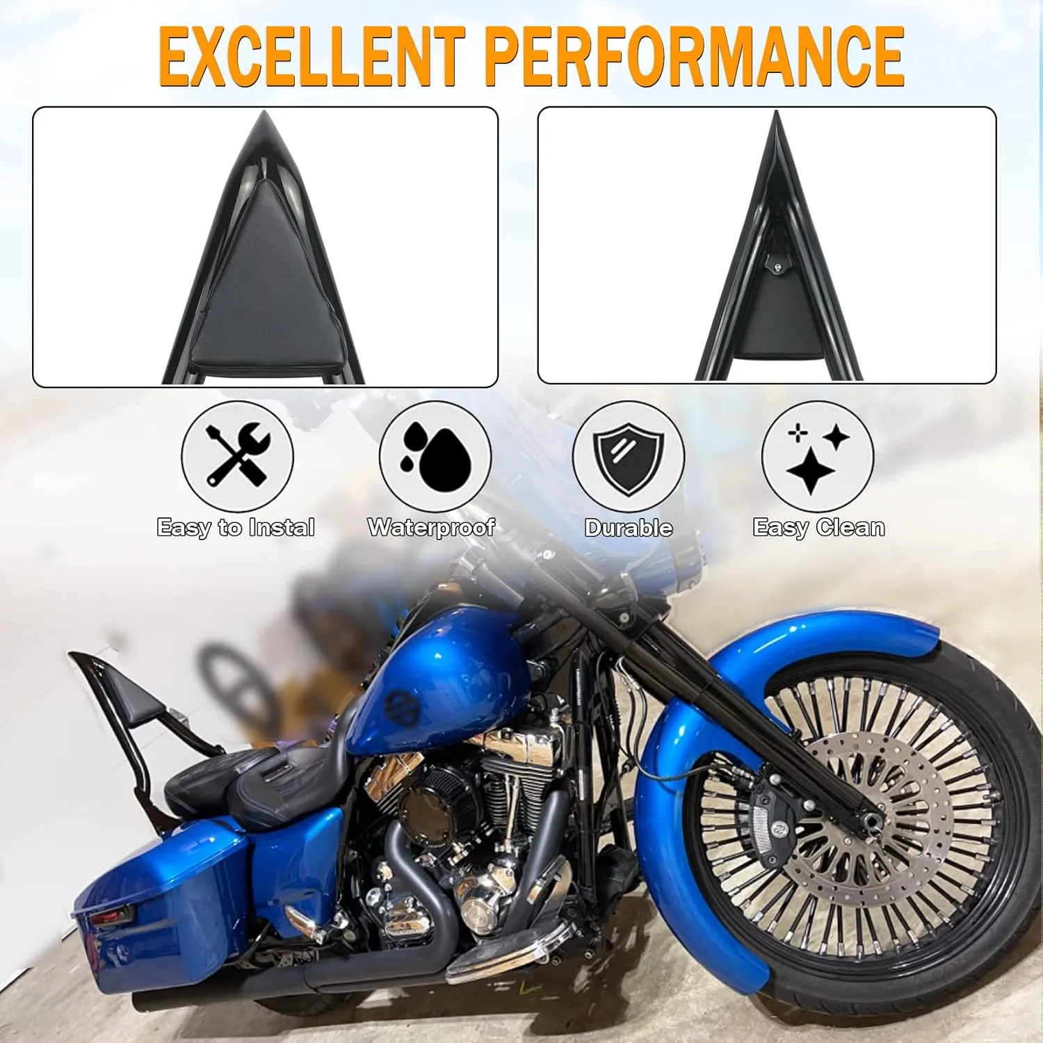 26" Height Black Sissy Bar, Detachable Passenger Backrest Rear Pad Compatible for Harley Davidson Touring Models 2009-2023 2024 Street Glide Road Glide Electra Glide Road King