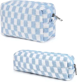 2pcs Checkered Cosmetic Bag, Plaid Makeup Bag for Women, Y2k Accessories Aesthetic Make Up Bag, Large Capacity Pencil Case Makeup Brushes Storage Bag Travel Toiletry Bag Organizer