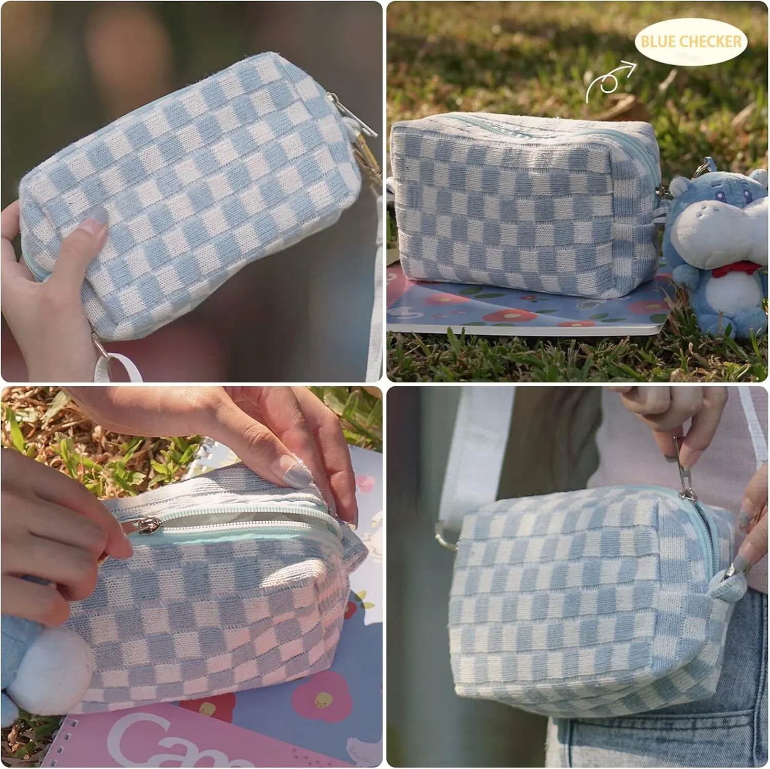 2pcs Checkered Cosmetic Bag, Plaid Makeup Bag for Women, Y2k Accessories Aesthetic Make Up Bag, Large Capacity Pencil Case Makeup Brushes Storage Bag Travel Toiletry Bag Organizer