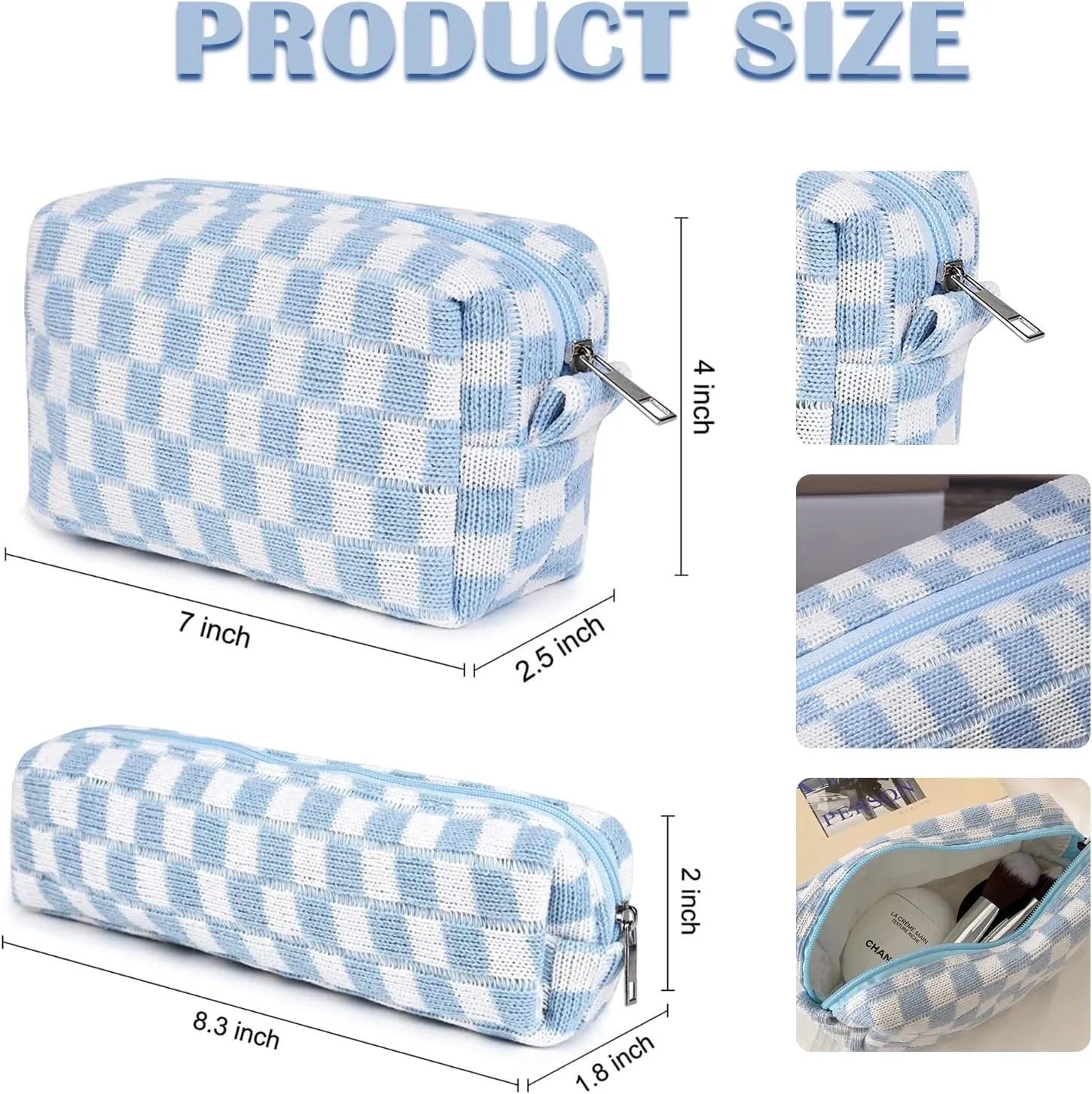 2pcs Checkered Cosmetic Bag, Plaid Makeup Bag for Women, Y2k Accessories Aesthetic Make Up Bag, Large Capacity Pencil Case Makeup Brushes Storage Bag Travel Toiletry Bag Organizer