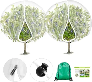 2Pcs Large 10x10ft Fruit Tree Netting Cover with Zipper, Rope, Lock Buckle - Mesh Bags for Garden Protection - Insect Bird Plant Netting for Garden, Fruit Trees, Blueberry Bushes, Flower