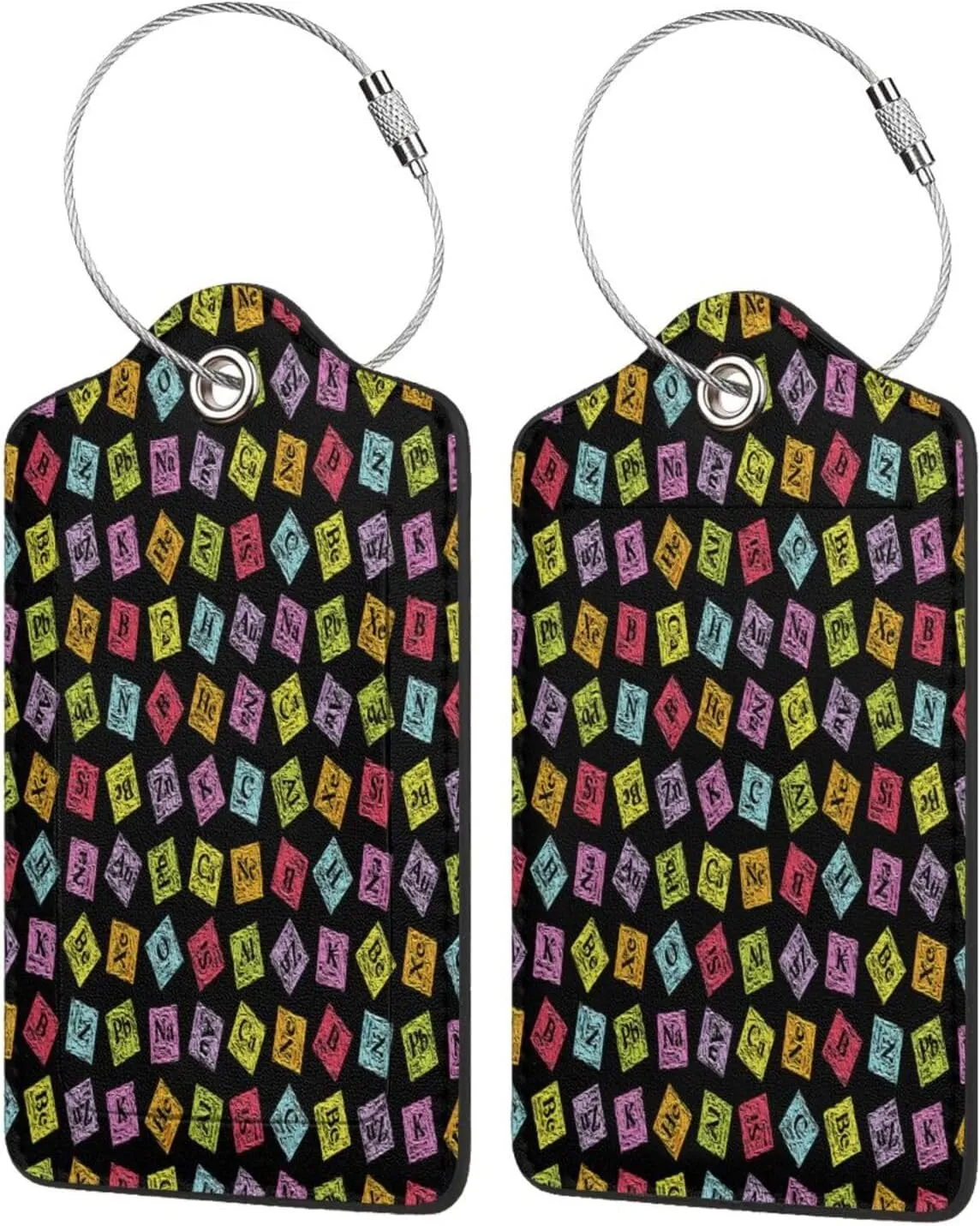 2pcs Luggage Id Tags with Stainless Steel Loop Chemistry-Turvy-Periodic-Funny Travel Bag and Suitcase Labels