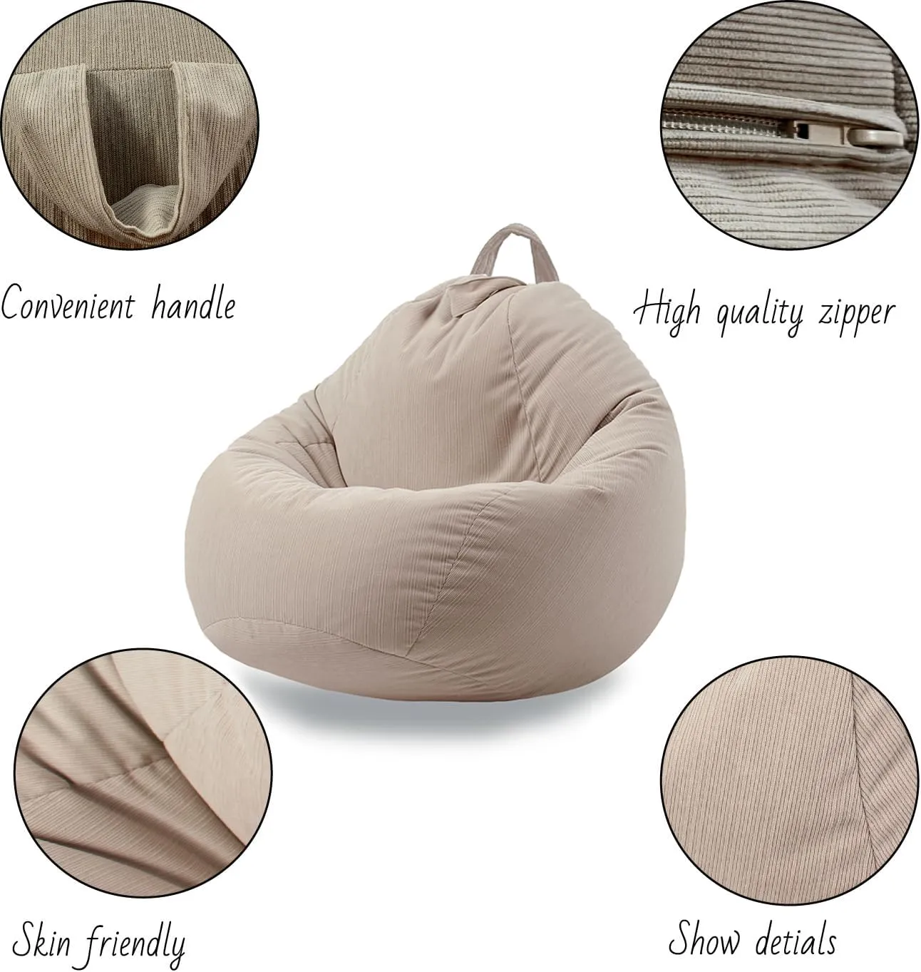 3 Ft Bean Bag Chair Cover (No Filler) Stuffed Animal Storage Bean Bag Cover For Pets Dogs/Cats Bed Corduroy Stuffed for Organizing Plush Toys