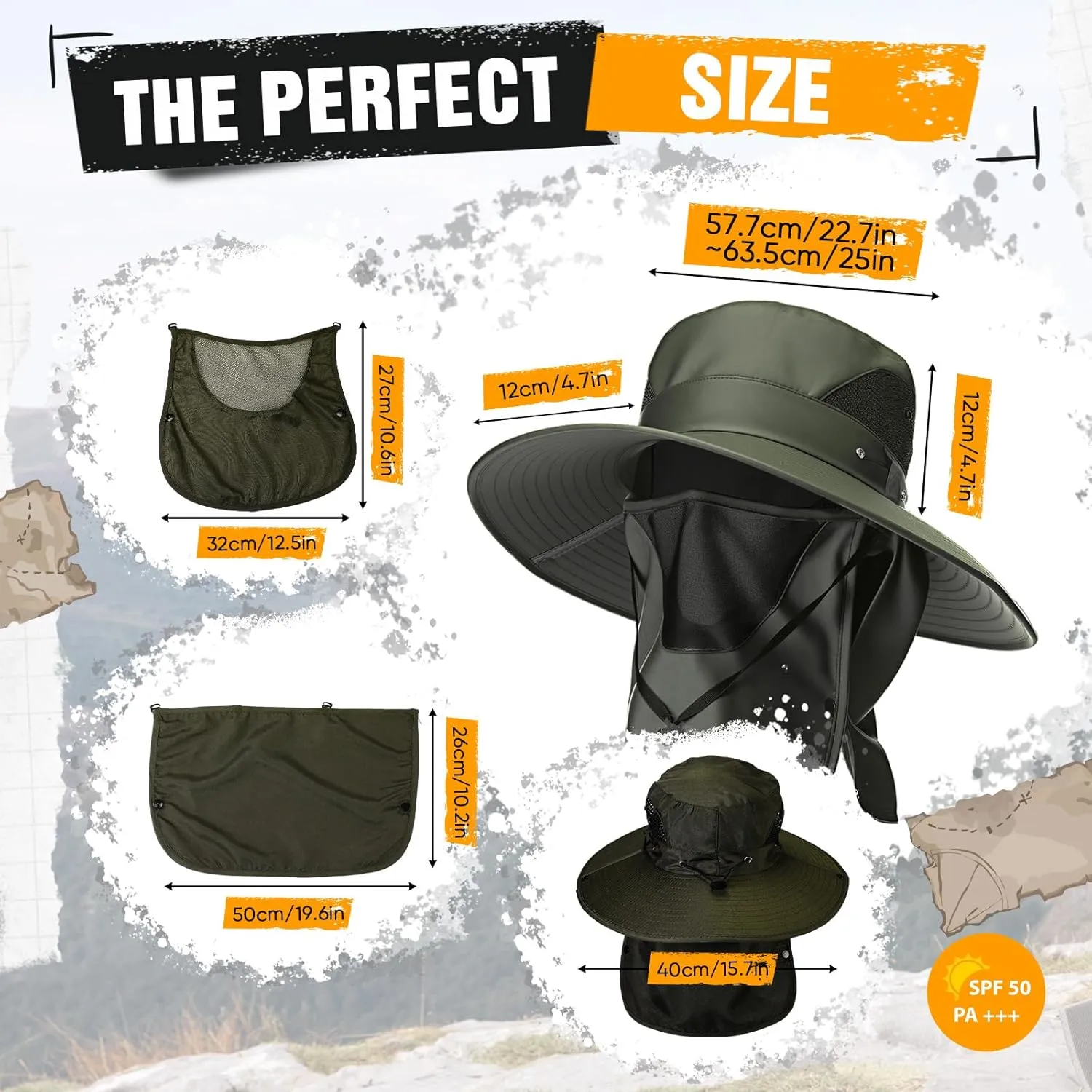 3 Pcs Oversize Sun Hat with Face and Neck XL Sun Hats for Men UPF 50  Wide Brim Cap for Hiking Fishing Garden