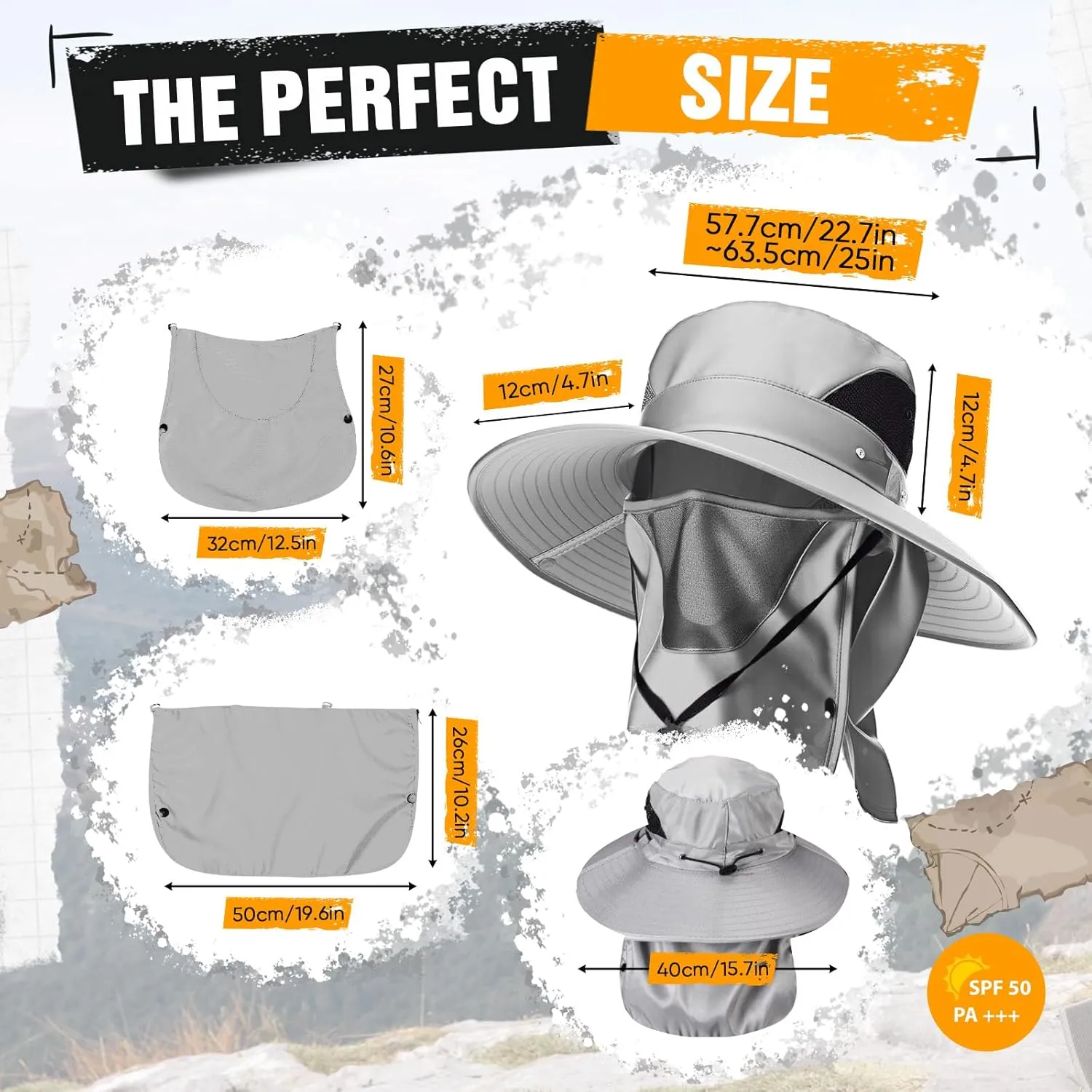 3 Pcs Oversize Sun Hat with Face and Neck XL Sun Hats for Men UPF 50  Wide Brim Cap for Hiking Fishing Garden