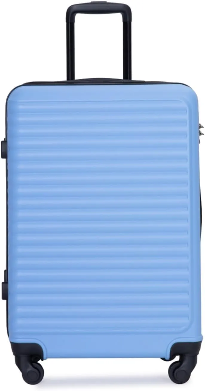 3-Piece ABS Luggage Set (20"/24"/28") - Lightweight Hardshell Suitcases with Lock, 360° Spinner Wheels & 2 Utility Hooks - Carry-On & Checked Luggage (Light Blue   ABS)