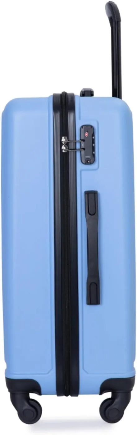 3-Piece ABS Luggage Set (20"/24"/28") - Lightweight Hardshell Suitcases with Lock, 360° Spinner Wheels & 2 Utility Hooks - Carry-On & Checked Luggage (Light Blue   ABS)