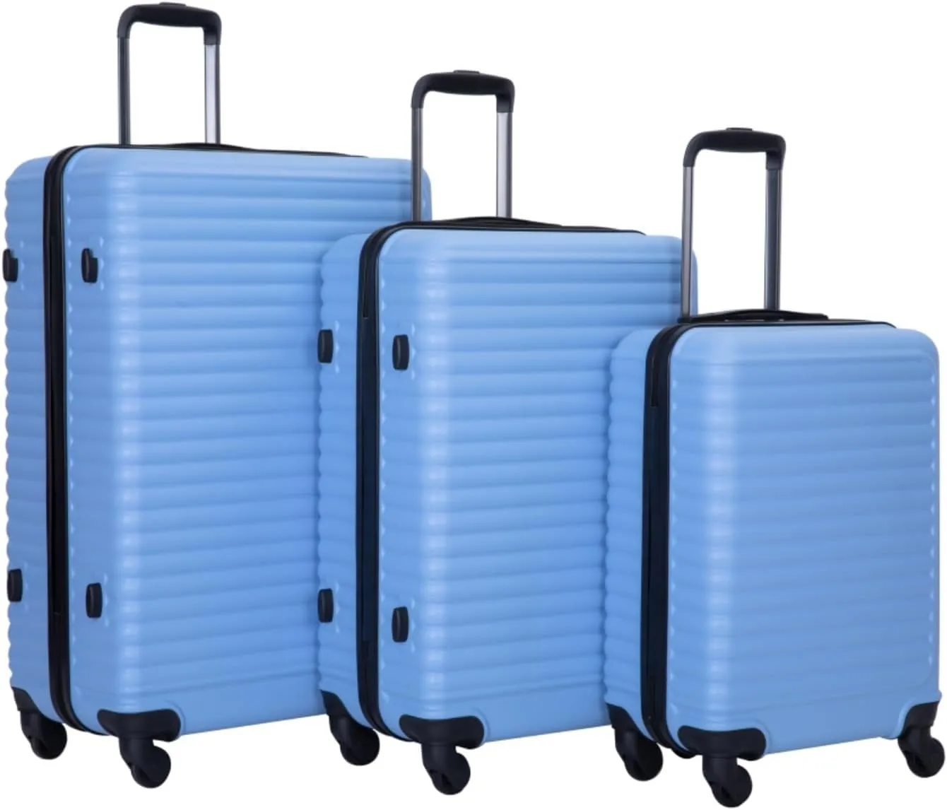 3-Piece ABS Luggage Set (20"/24"/28") - Lightweight Hardshell Suitcases with Lock, 360° Spinner Wheels & 2 Utility Hooks - Carry-On & Checked Luggage (Light Blue   ABS)