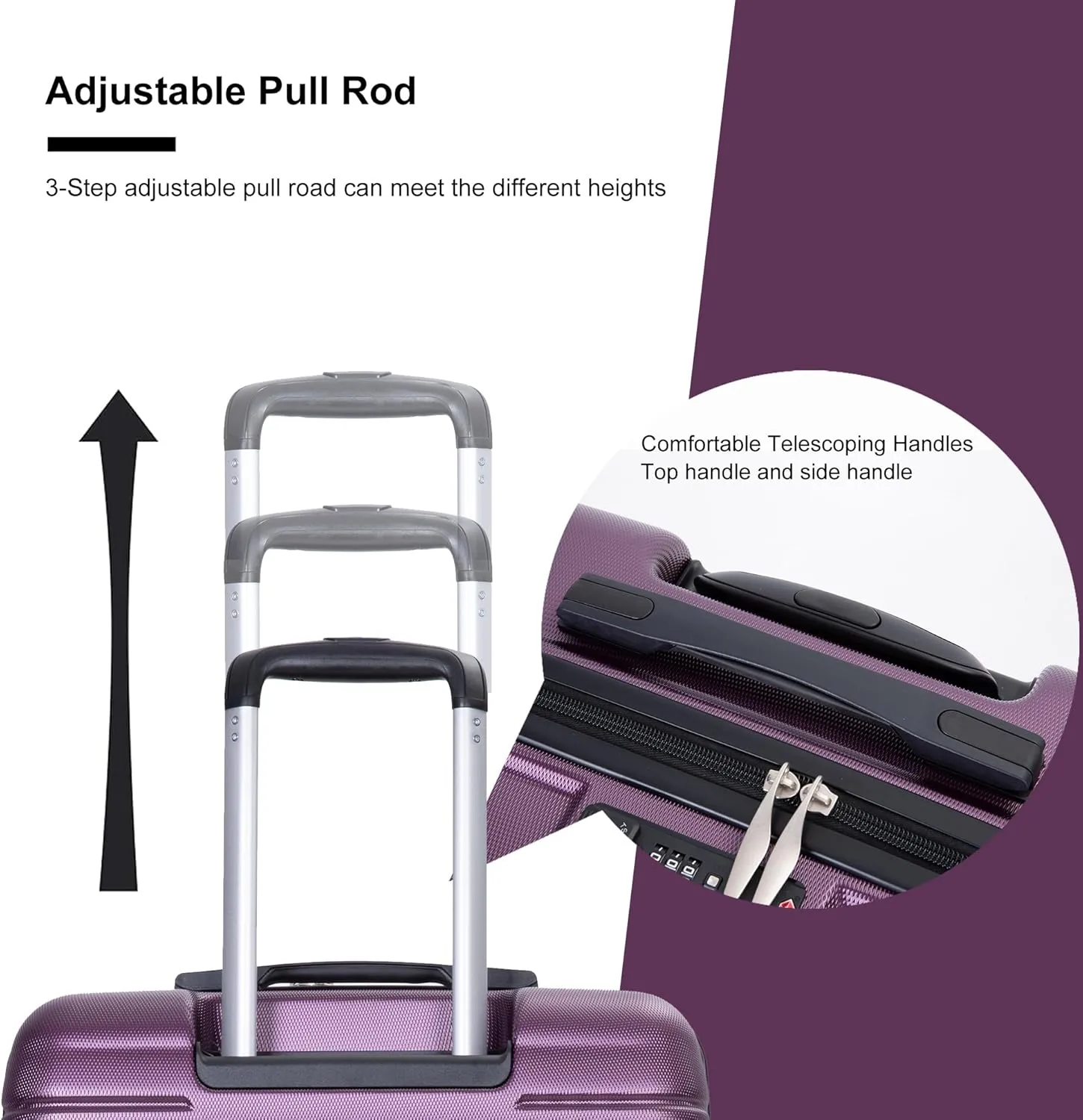 3 Piece Expandable Suitcase Luggage Sets PC Durable Lightweight Travel Suitcase Set with Spinner Wheels, 2 Hooks, TSA Lock (21in/25in/29in) Dark Purple One Size