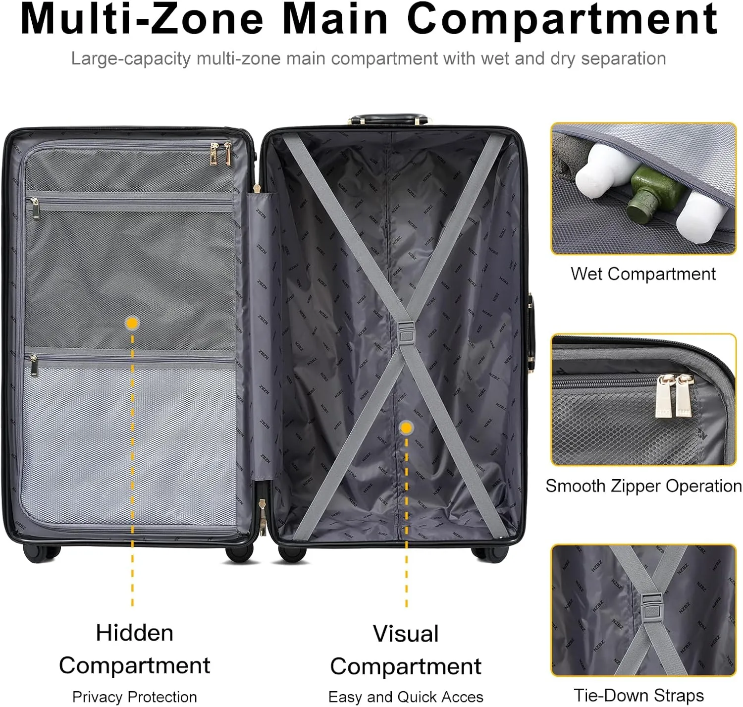 3 Piece Large Capacity Hardside Suitcase Set with TSA Lock,Luxury Vintage Style Maletas De Viaje, for Men And Women Carry On Luggage Set, Grey
