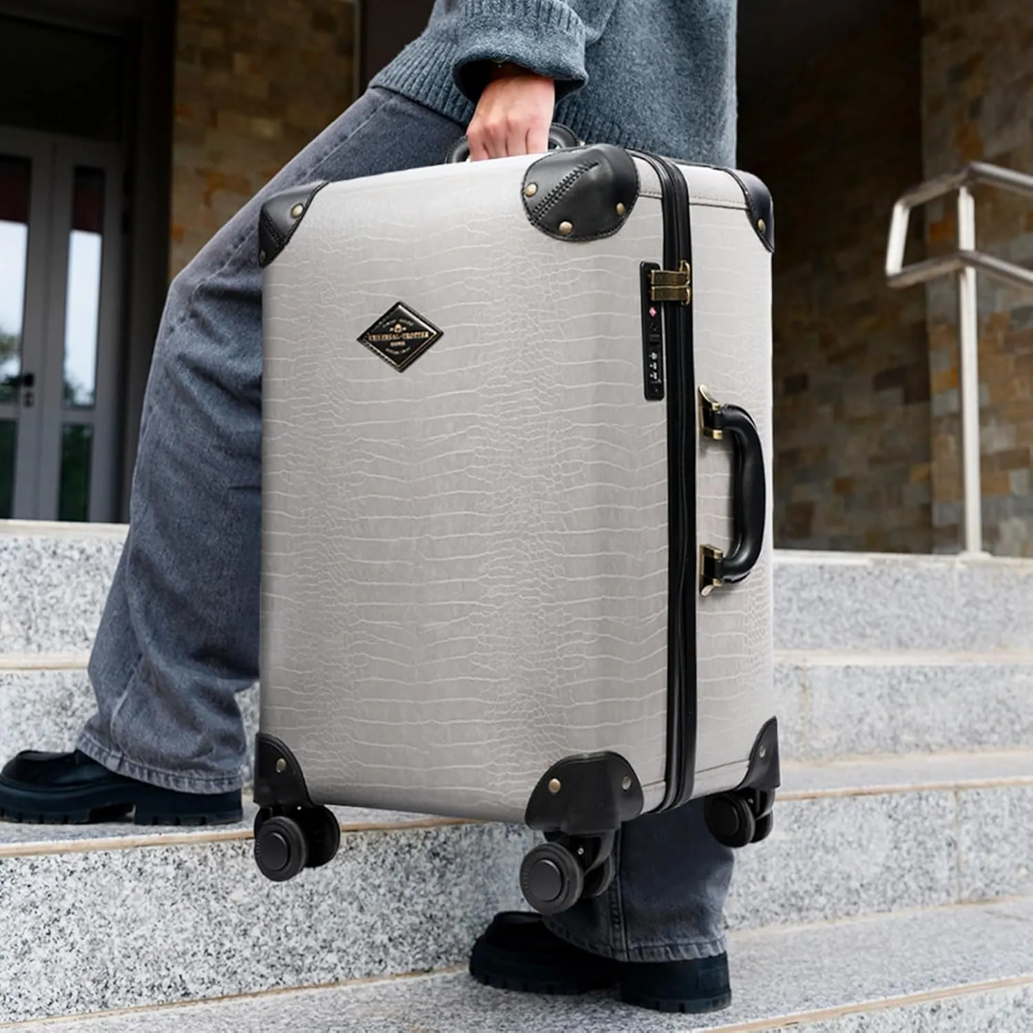 3 Piece Large Capacity Hardside Suitcase Set with TSA Lock,Luxury Vintage Style Maletas De Viaje, for Men And Women Carry On Luggage Set, Grey