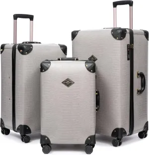 3 Piece Large Capacity Hardside Suitcase Set with TSA Lock,Luxury Vintage Style Maletas De Viaje, for Men And Women Carry On Luggage Set, Grey