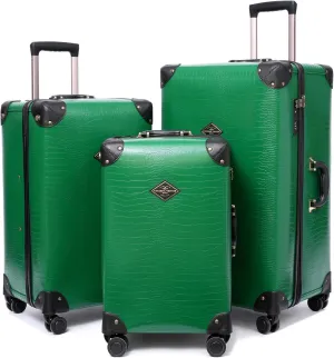 3 Piece Large Capacity Hardside Suitcase Set with TSA Lock,Luxury Vintage Style Maletas De Viaje, for Men And Women Carry On Luggage Set，Green