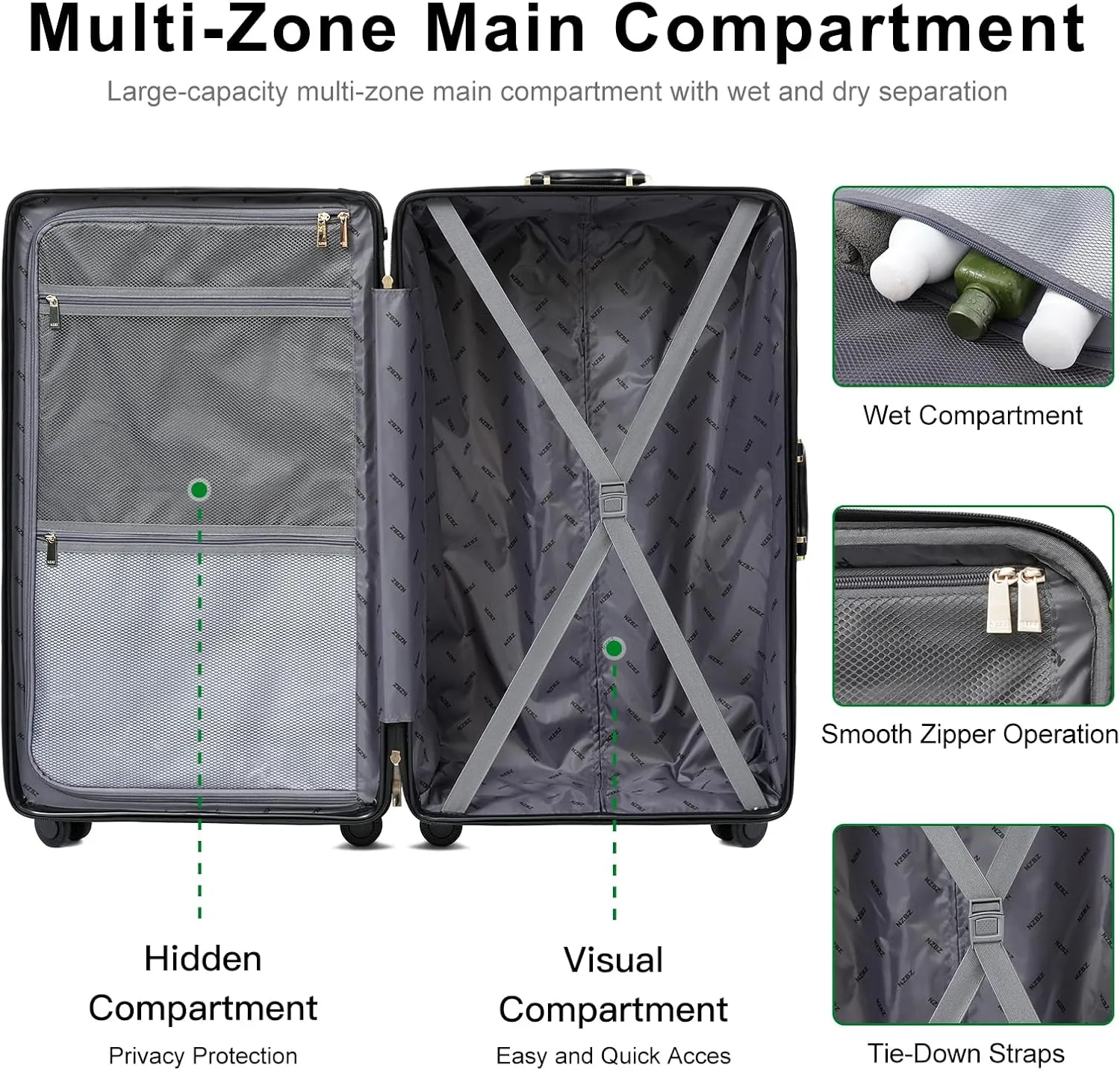 3 Piece Large Capacity Hardside Suitcase Set with TSA Lock,Luxury Vintage Style Maletas De Viaje, for Men And Women Carry On Luggage Set，Green