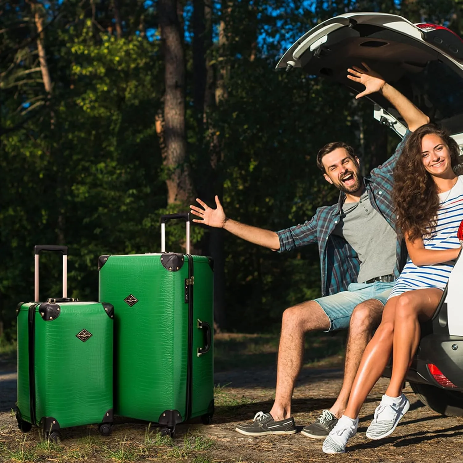 3 Piece Large Capacity Hardside Suitcase Set with TSA Lock,Luxury Vintage Style Maletas De Viaje, for Men And Women Carry On Luggage Set，Green