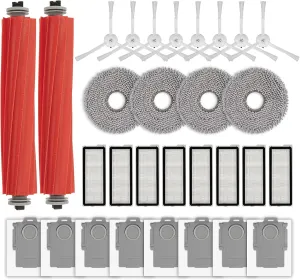 (30 Pack) QRevo S Replacement Parts Compatible with Roborock Qrevo S, Qrevo Pro, Qrevo MaxV, QRevo Plus Robot Vacuum, 2 Roller Brushes, 8 White Side Brushes, 8 Dust Bags, 8 HEPA Filters, 4 Mop Pads