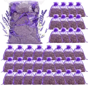 36 Pack Dried Lavender Sachets Bag, 100% Natural Dried French Lavender Buds Long-Lasting Fragrance for Closets, Drawers, Homes