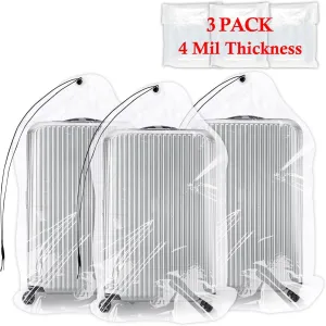 36x50 Inch Extra Large Clear Drawstring Plastic Bags 3 Pack(4 Mils), Dustproof Moistureproof Reusable Big Giant Luggage Storage Bag for Suitcase Garage Organizer, Blanket, Plush Toys