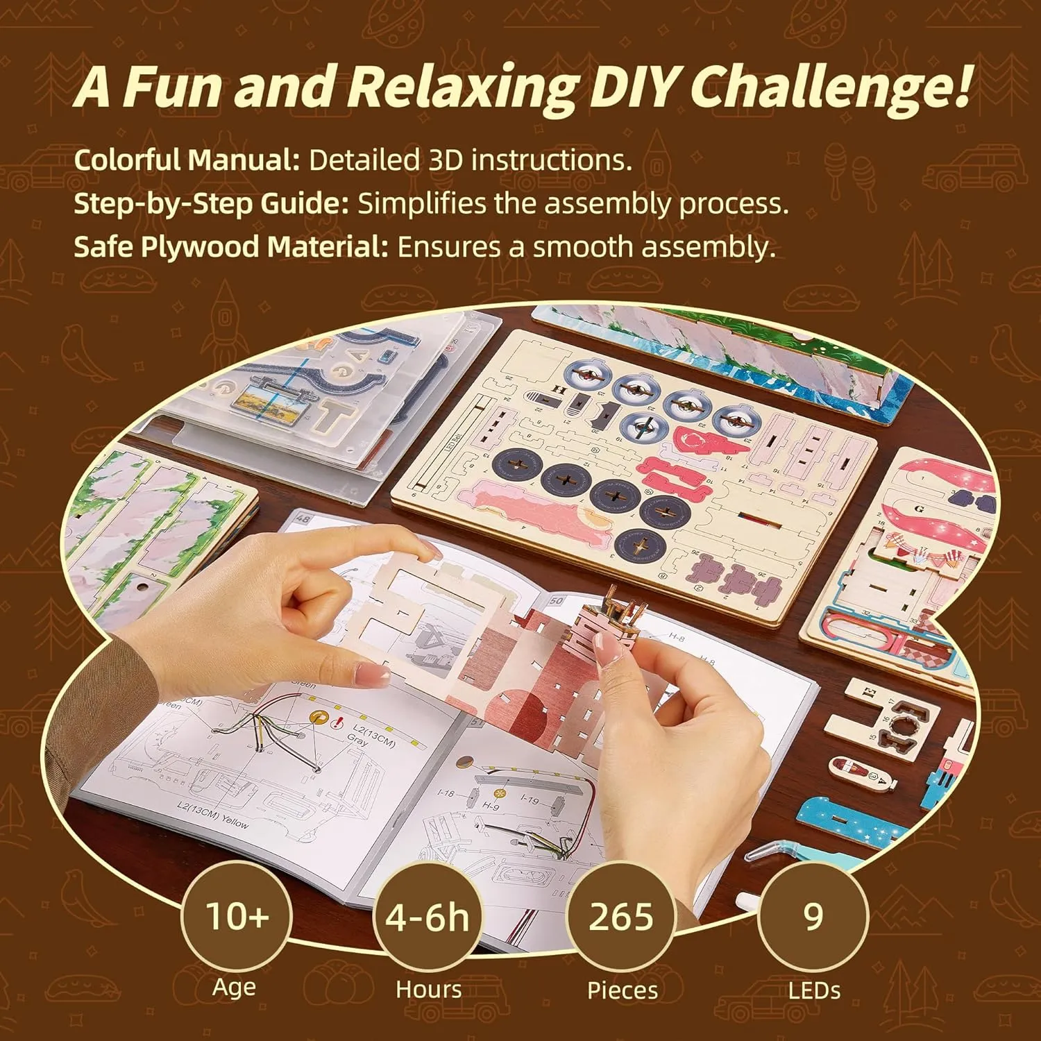 3D Wood Puzzle Travel Truck Model - DIY Miniature Adventure Truck Kit with LED Lights - Creative Gift for Kids and Adults (Camper Truck)