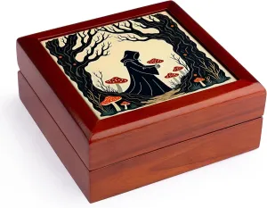 3dRose, A Hooded Cloaked Forager Collecting Toadstools, Jewelry Box 5.5x5.5 inch with 4 inch tile